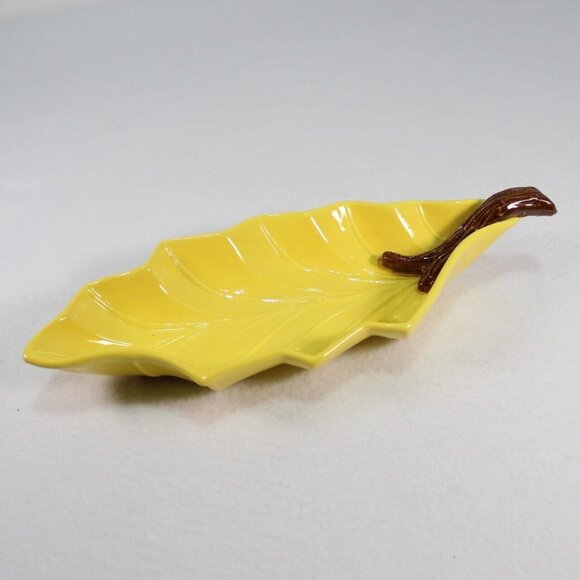 Vintage Miramar of California Pottery Leaf Dish Yellow Mustard Marked 700 Chips
